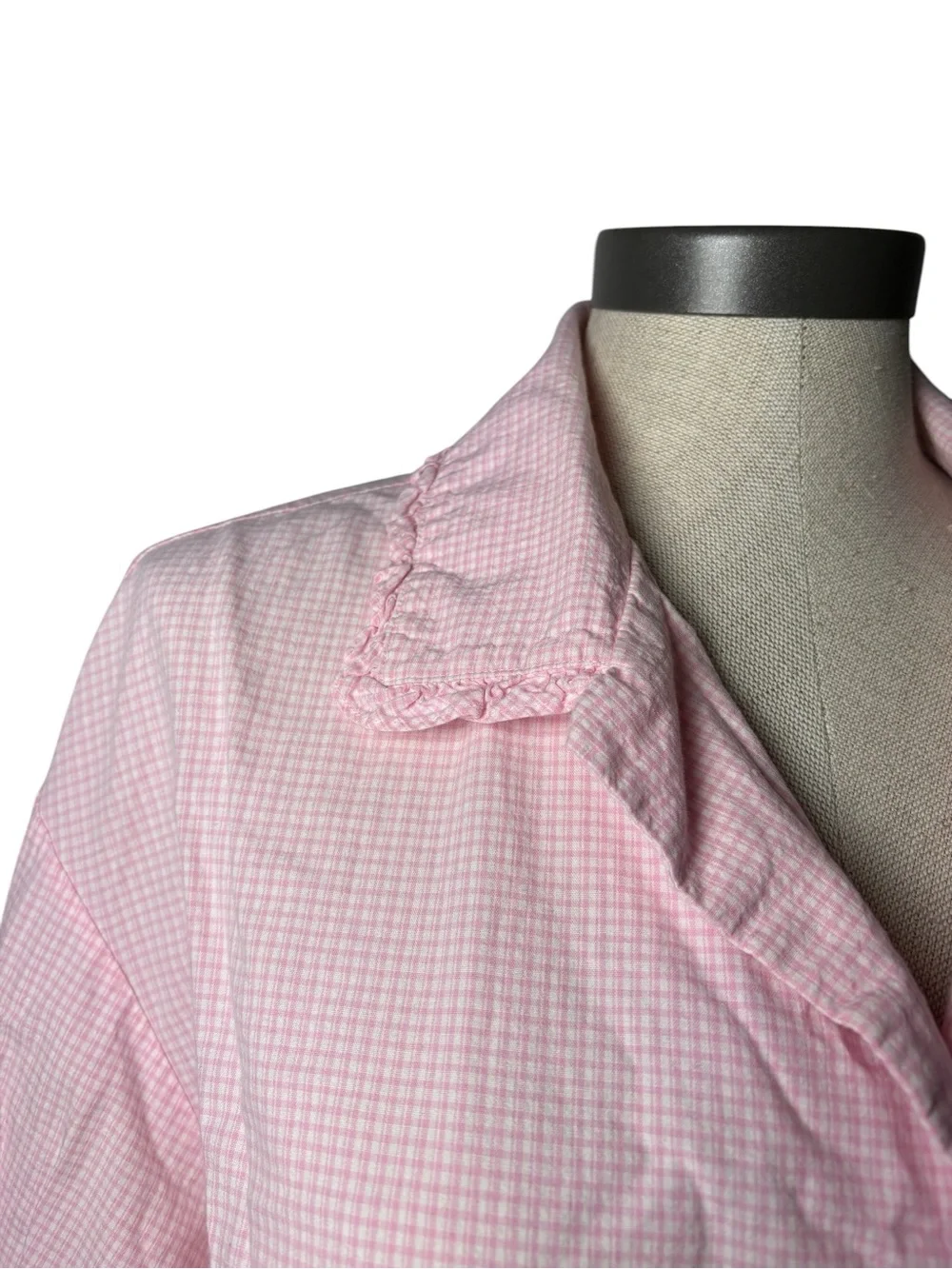 Ralph Lauren Pink Gingham Cotton Sleep Shirt Nightgown Large Ruffle Collar
